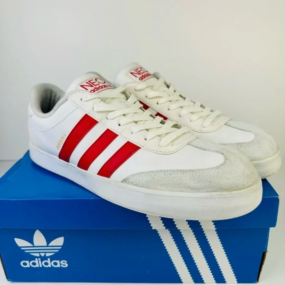 Adidas 2013 Neo White Red Leather Low Top Sneakers Shoes F38913 Men s Size 12